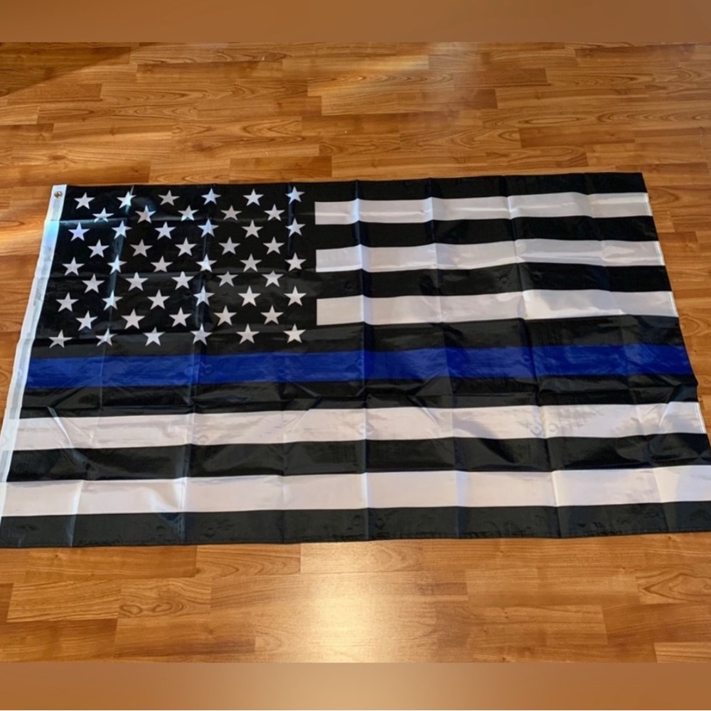 Black and White Flag with Blue Stripe